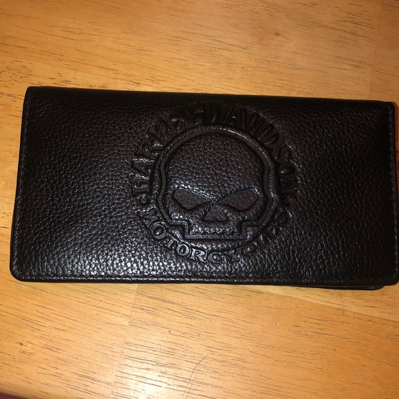 Harley Davidson Black Leather Rodeo Willie G Embossed Skull Long Wallet NWT - Picture 3 of 16
